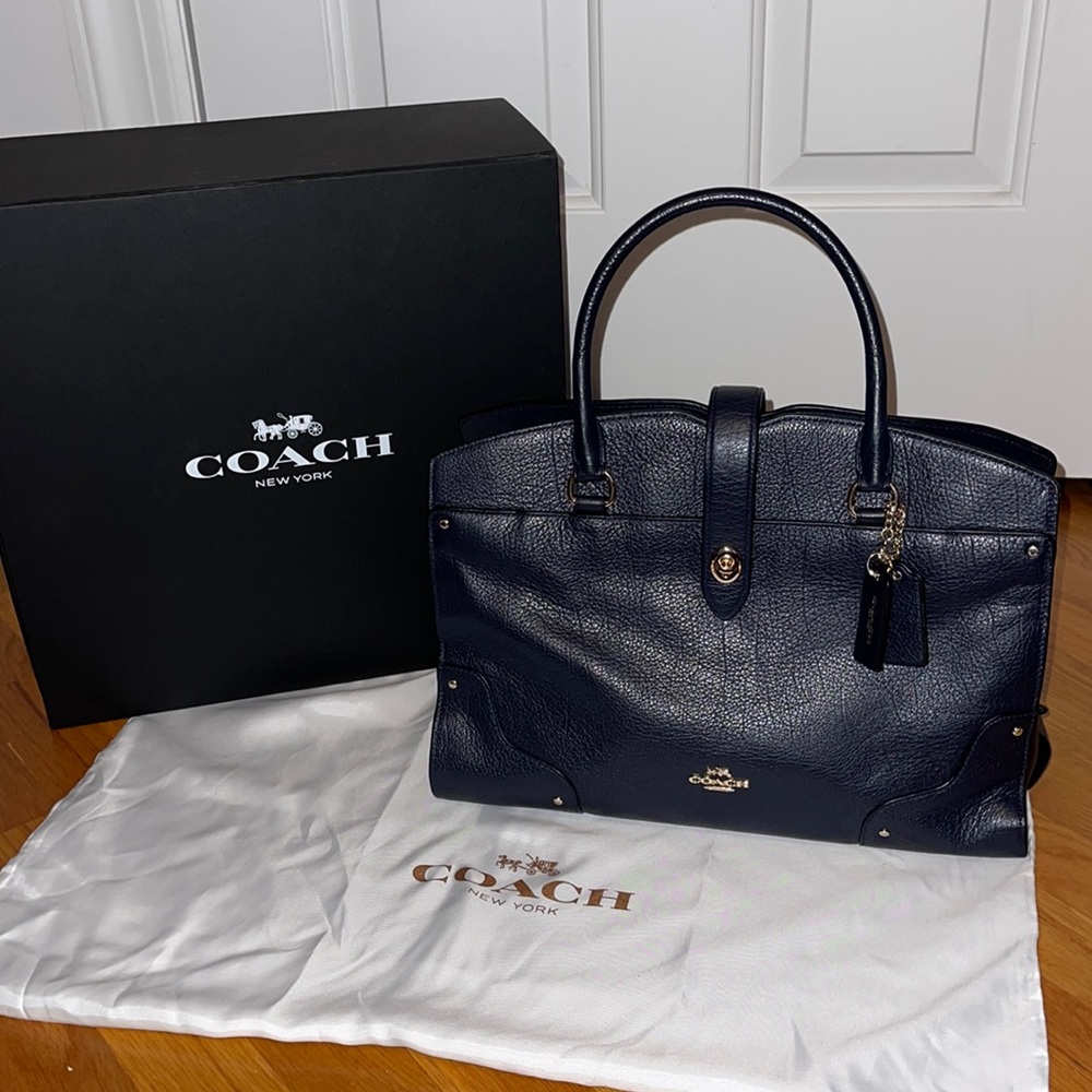 Coach Navy Blue Leather Tote Bag